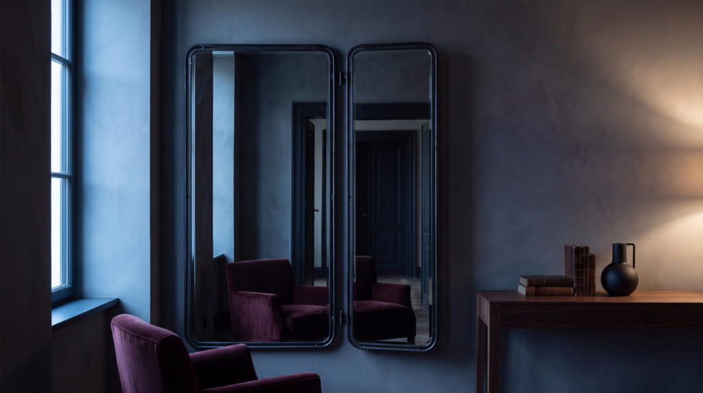 Divided mirror reflections representing uncertain identity in Gothic literature
